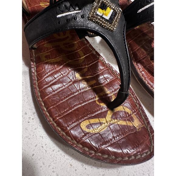 Sam Edelman Black Tassle Embroidered Gladiator Thong Sandals. Women's 6 Eur 36 - Picture 3 of 7